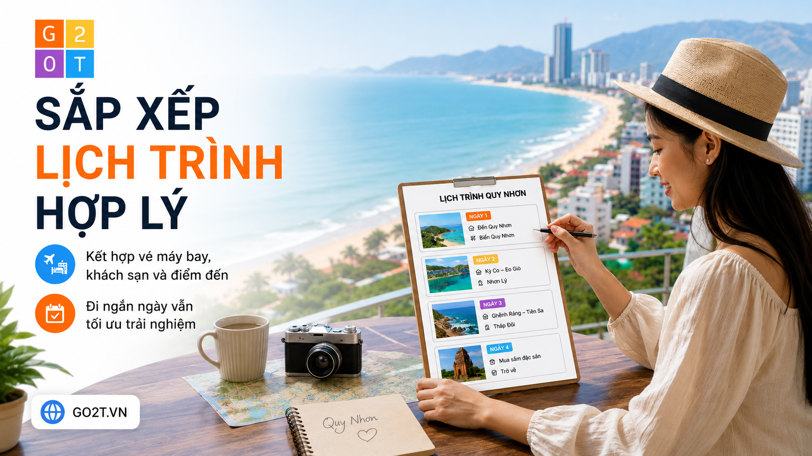 GO2T hỗ trợ tra cứu vé máy bay, lựa chọn giờ bay hợp lý và lên kế hoạch nghỉ hè sớm tại Quy Nhơn, giúp chuyến đi thuận tiện, nhẹ nhàng 